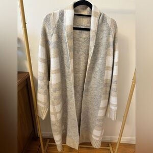 Super Cozy Long Knee Length Cream and Gray Holiday Cardigan Sweater in Small